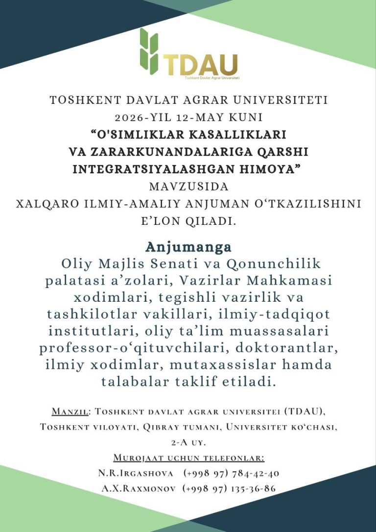 TDAUda Xalqaro ilmiy-amaliy anjuman oʻtkaziladi