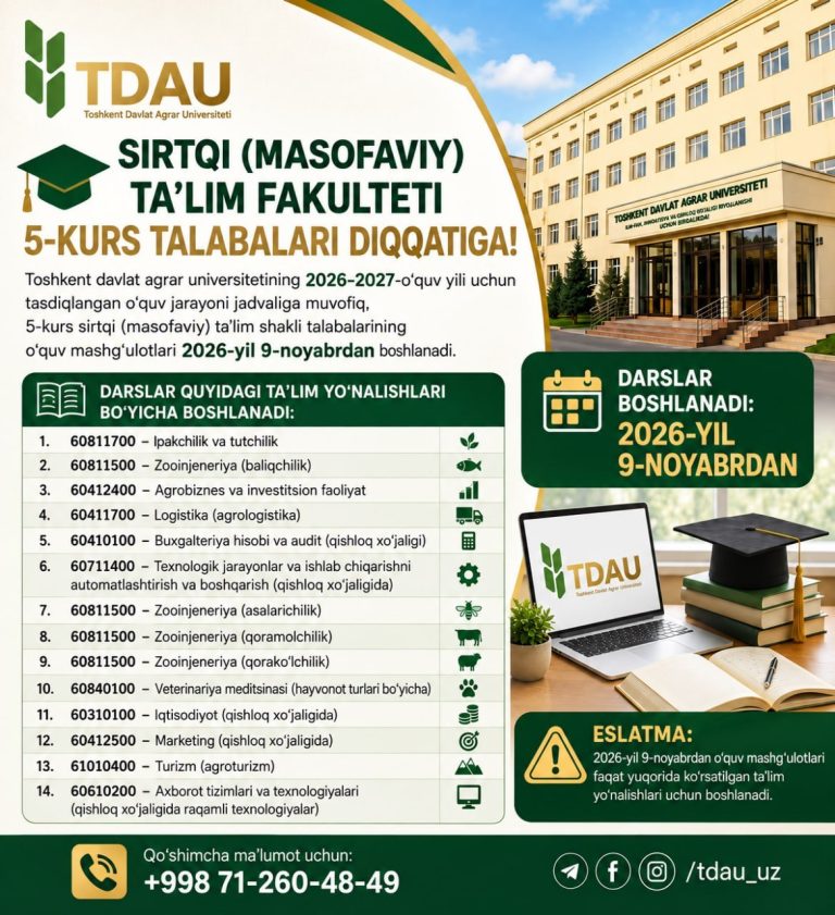 5-kurs talabalari diqqatiga! Öquv maşğulotlari 9-noyabrdan boşlanadi